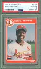 VINCE COLEMAN, ST. LOUIS CARDINALS 1985 FLEER UPDATE ROOKIE CARD #U-28 PSA 8