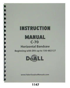 DoALL C70 Horizontal Automatic Power Bandsaw Instruction Manual #1147 - Picture 1 of 12