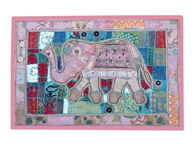 Elephant Wall Hanging Patchwork Tapestry Beaded Hand Embroidered Throw Decor 60" - Image 1 of 4