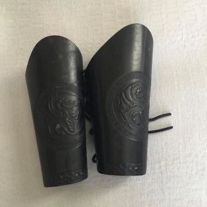 Braccialetto guanto in vera pelle nero braccialetto drago 1 paio steampunk - Foto 1 di 10