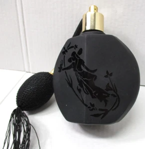 Parfümzerstäuber Stier-Kuh Kopf schwarz Glas Art Deco geprägt Feendesign Vintage - Bild 1 von 19