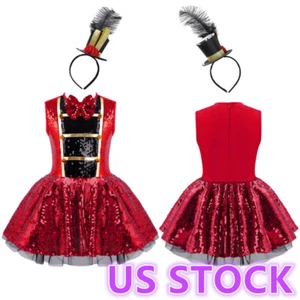 Vestito body scintillante per bambini ragazze circo ringmaster papillon tutù vestito con cappello - Foto 1 di 28