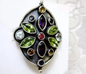 Peridot, Multi-Gem Artisan Ring / size 8 / 925 Sterling Silver, 5.05ct, 10.6g - Picture 1 of 5