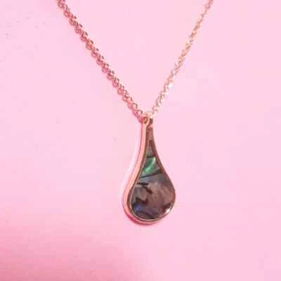 Abalone Shell Teardrop Pendant Necklace, NEW! US Seller Gold Tone Chain Glam - Image 1 of 4