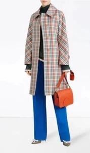 Burberry Car Coat Check Silk Blend Women Multicolor Size 4 US NWT - Picture 1 of 14