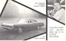 1971 dodge monaco car Bill Freehan Detroit tigers baseball postcard advertising