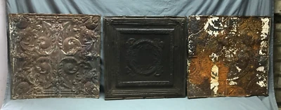 Antique Decorative Lot 3 Tin Ceiling Panels 2' x 2' Rust Old VTG 24" SQ 697-24B - Image 1 of 4