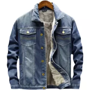 Abrigo de mezclilla para hombre chaquetas gruesas abrigos cálidos cuello vuelto manga completa un solo pecho - Imagen 1 de 8