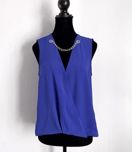 Michael Kors Womens Top Sz S Sleeveless Blouse In Blue Textured Chain Detail $98 - Picture 1 of 3