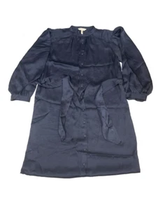Rebecca Taylor Dress Womens Black Texture Tie Waist Button Up Long Sleeve Size 2 - Picture 1 of 4