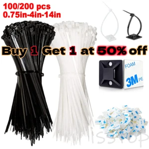 Self-locking Plastic Nylon Cable Zip Ties Mounts Wire Fasteners Cable Clips US - Picture 1 of 20