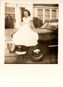 Vintage Photo 1940s Southern Woman Dressed Up Posed Sitting On Car 3.5x2.5 Sepia - Picture 1 of 2
