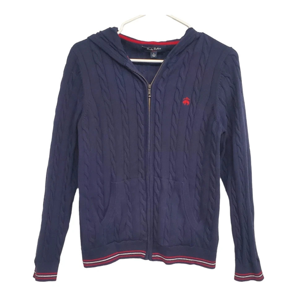 Brooks Brothers Fleece Girl's Long Sleeve Navy Blue Ribbed Zip Up Sweater Size L - Image 1 of 4