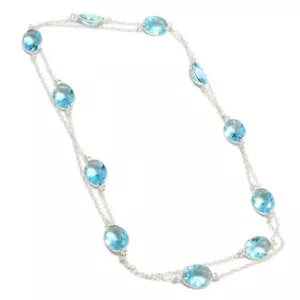 Aquamarine Gemstone Handmade 925 Sterling Silver Jewelry Necklace Sz 36" - Picture 1 of 1