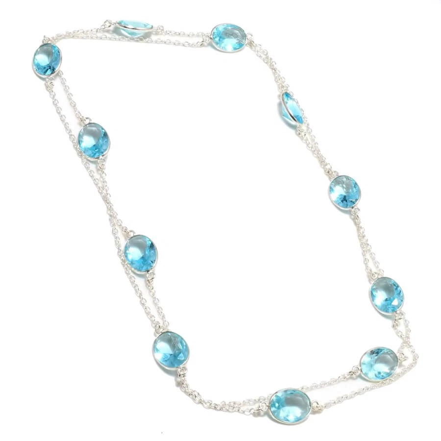 Aquamarine Gemstone Handmade 925 Sterling Silver Jewelry Necklace Sz 36" - Image 1 of 1