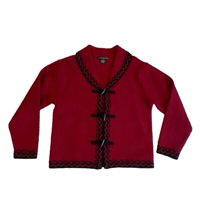 Blazer suéter de lana Sarah Spencer para mujer talla pequeña rojo y negro bordado Foto 1 de 4
