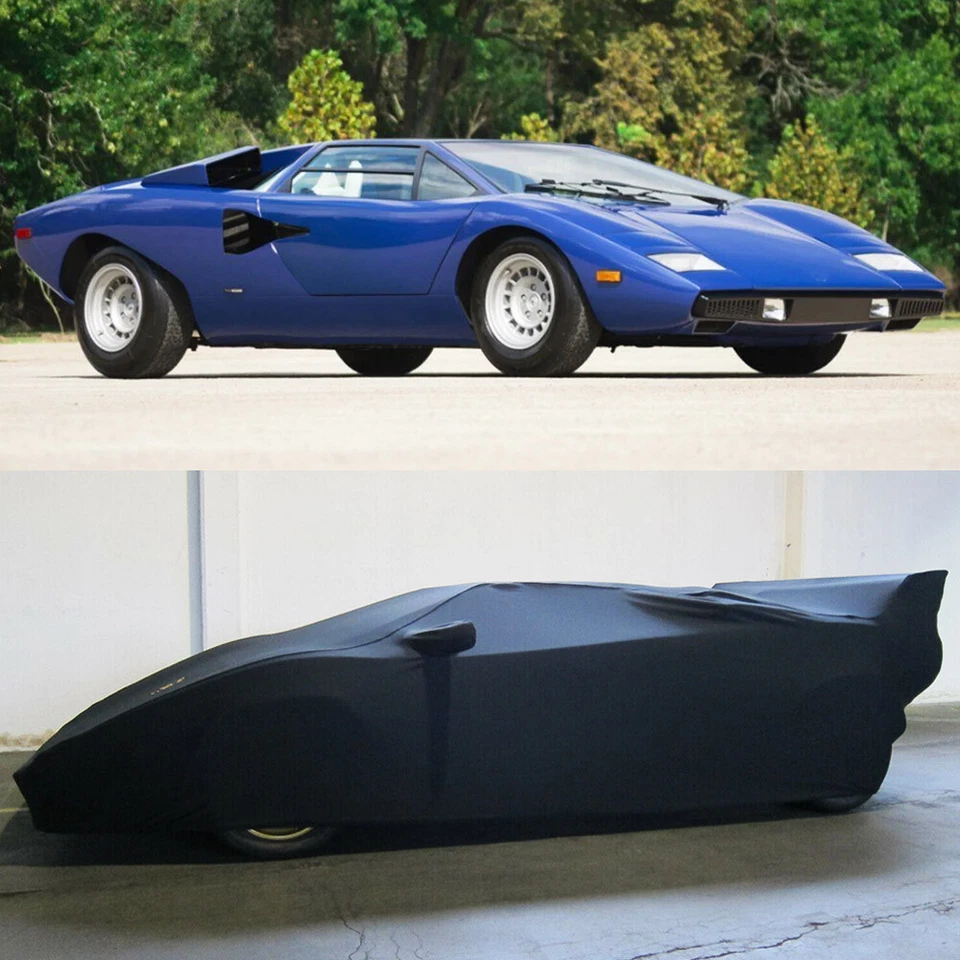 Cubierta de coche elástica a prueba de polvo personalizada negra para Lamborghini Countach 1974-89 Foto 1 de 4