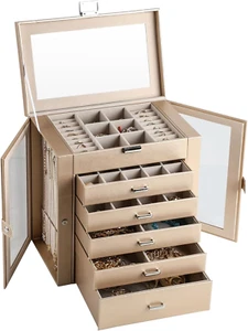 6 Layer Large Jewelry Boxes with Mirror,Multifunctional 5 Drawers Jewelry Box Or - Picture 1 of 7