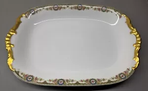 Limoges France Serving Platter 14” X 9.5” Pink Flowers Daisies Gold 1911-1920 - Picture 1 of 6