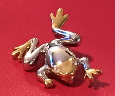 Nuevo Broche Prendedor Lia Sophia "Zippidy" Rana Dos Tonos Plata/Dorado Ojos Cristal Foto 1 de 3