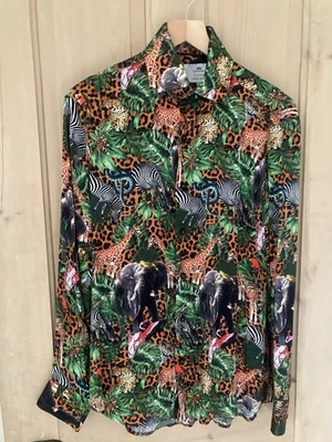 Men’s Hawes & Curtis Safari Jungle Print Slim Fit Limited Edition Satin Shirt - Image 1 of 4