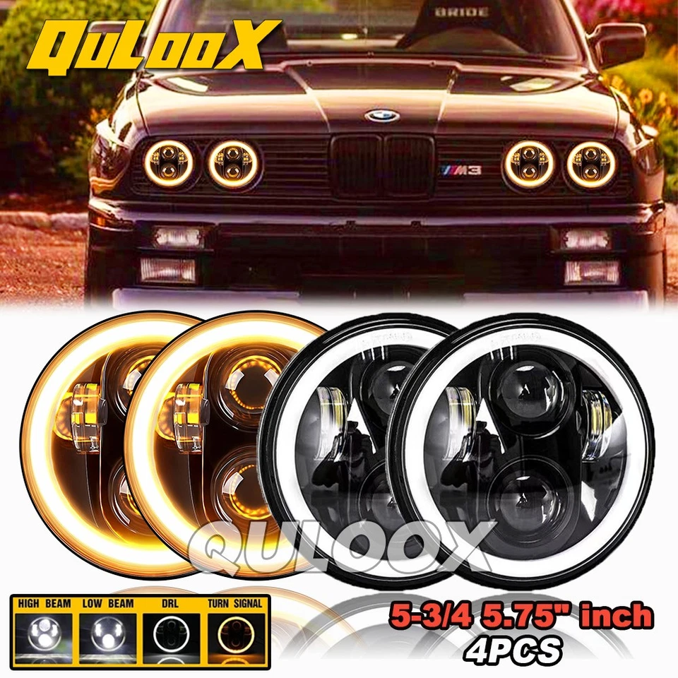 4PCS 5-3/4 5.75" white h4 LED Headlights Hi/Lo Beam For BMW 325i 528i 535i E30 Foto 1 de 4