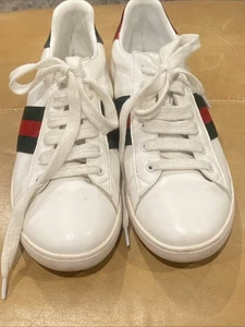 Gucci Ace Web Low Leather Kids Sneakers Youth Size 9 Used - Picture 1 of 6