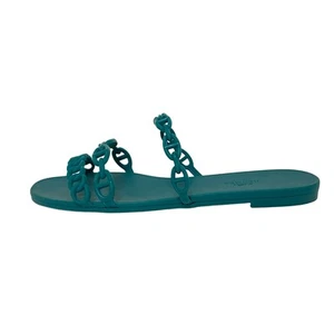 Auth HERMES - Blue Green Rubber Women's Sandals - Picture 1 of 8