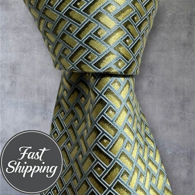 Corbata geométrica 100 % seda verde/azul ERMENEGILDO ZEGNA Hecha en Italia Foto 1 de 4