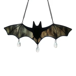 Bat Stained Glass Window Hanging Sun Catcher (Grey) Halloween Decoration - Picture 1 of 5