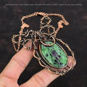 Christmas Deal Natural Ruby Zoisite Chain Wire Wrapped Necklace Jewelry Copper - Picture 1 of 6