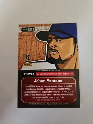 2013 Pinini Triple Play Baseball Card Johan Santana 252 - Image 1 of 2