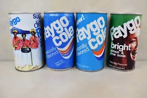 VINTAGE FAYGO COLA (2), DIET CARIBBEAN, BRIGHT LEMON LIME 12 OZ EMPTY SODA CANS - Picture 1 of 4