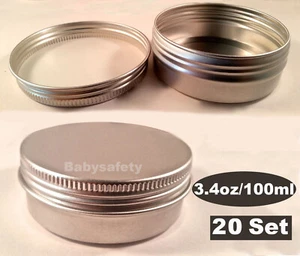 20pc 3.4oz/100ml Aluminum Travel Tin Screw Lid Round Metal Storage Jar Container - Picture 1 of 6