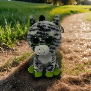 Ty Beanie Boos Zig-Zag Zebra 6" Plush Black White Green Purple Tag Stuffed - Picture 1 of 24