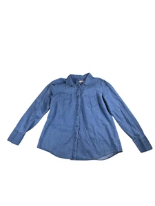 Faded Glory Hemd mit Knopfleiste Damen M (8-10) Langarm Knopfleiste Blau Denim - Bild 1 von 5
