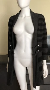 CANDIES Womens Open Front Cardigan Sweater - Black Gray Stripe - Size L - Picture 1 of 9