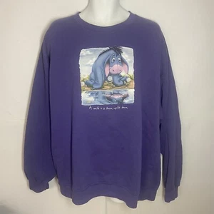 Vintage Disney Store Eeyore Graphic Print Sweatshirt Adult 2XL Purple Fleece 90s - Picture 1 of 8