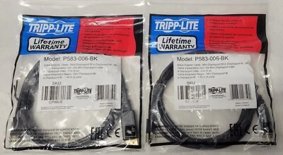 2 Pk Tripp Lite 6' Mini DisplayPort DisplayPort M 1.2 Adapter Cable P583-006-BK - Image 1 of 3