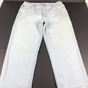 VTG 90s Bugle Boy Jeans Men's 32 x 29* Light Blue Thrashed Stained Denim Cotton - Picture 1 of 24