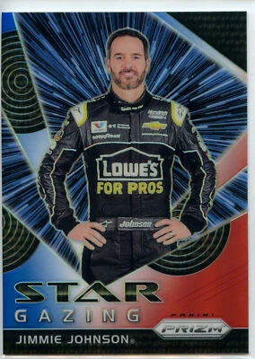 2018 Panini Prizm Racing NASCAR Star Gazing RED WHITE BLUE #65 Jimmie Johnson - Image 1 of 2
