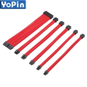 Kit de extensión de cable de manga ATX trenzado para kit de cable de fuente de alimentación rojo 6 piezas - Imagen 1 de 6
