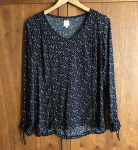 Miss Captain Top Size 40 (12) Black/Multi Abstract/Ditsy Blob Print Long Sleeve - Picture 1 of 13