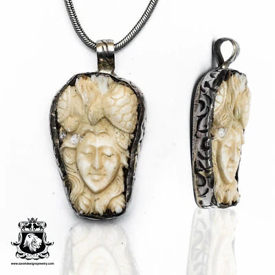 Dama con Tortuga Marina Tibetana Repousse Colgante Plata Cadena 4MM N194 Foto 1 de 4