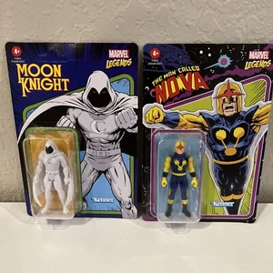 SET OF 2 MARVEL LEGENDS NOVA MOON KNIGHT RETRO KENNER HASBRO NEW UNPUNCHED CARD - Picture 1 of 21