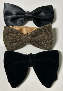 3 VTG Party Bow Ties-1960's-70s Ormond Black Velvet-Gold Sparkle & Black Satin - Picture 1 of 5