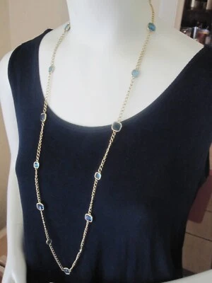  NWT Michael Kors Botanicals Gold Tone Chain Scatter Necklace/Blue Stones- $185 - Image 1 of 4