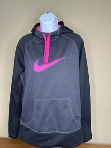 Nike Womens Hoodie Hooded Pullover Dry Gray Black and Pink Swoosh Logo Large - Picture 1 of 14