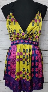 Hale Bob Multi Purple/Fuchsia/Green Silk Babydoll Camisole Tank Crochet Back M - Picture 1 of 11