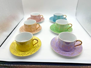 Klassischer Kaffee & Tee, 6-teiliges Set Gold Inlay schöne Pastellfarben - Bild 1 von 10